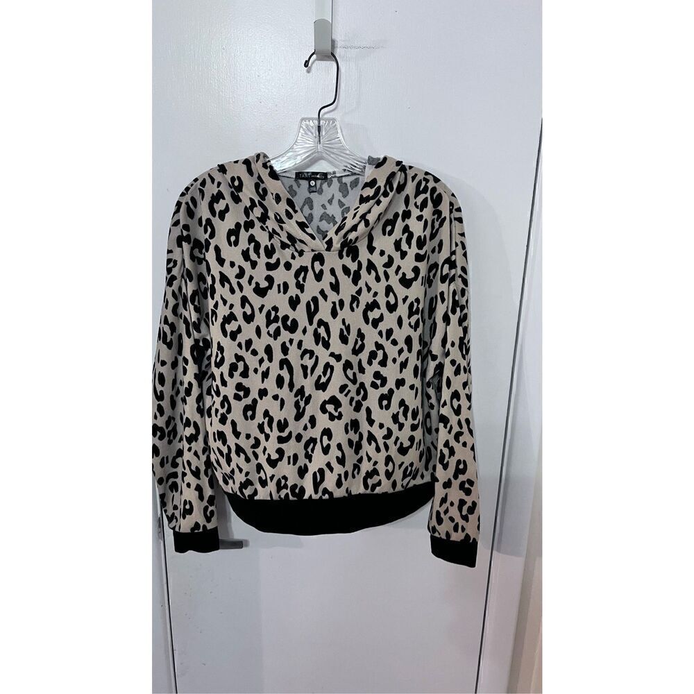 Tarte Leopard Print Crop Hoodie Sweatshirt Womens SZ L